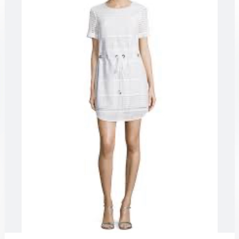MICHAEL Michael Kors Women Sz S perforated Round Neckline Drawstring Waist Dress